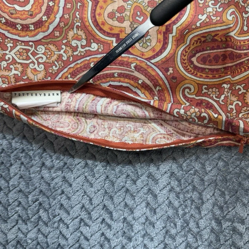 Pottery Barn Paisley Throw Pillow Cover 20x20 Rust Orange Linen Cotton 2009